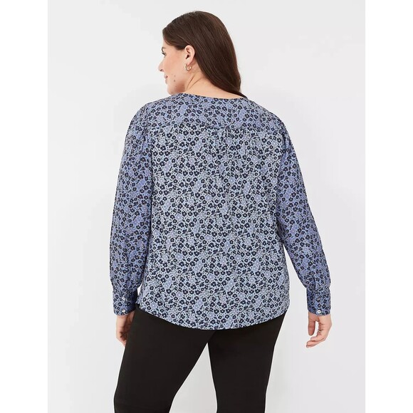Lane Bryant floral satin button up tunic top Plus Size 18/20 blue woven & knit - Picture 2 of 9